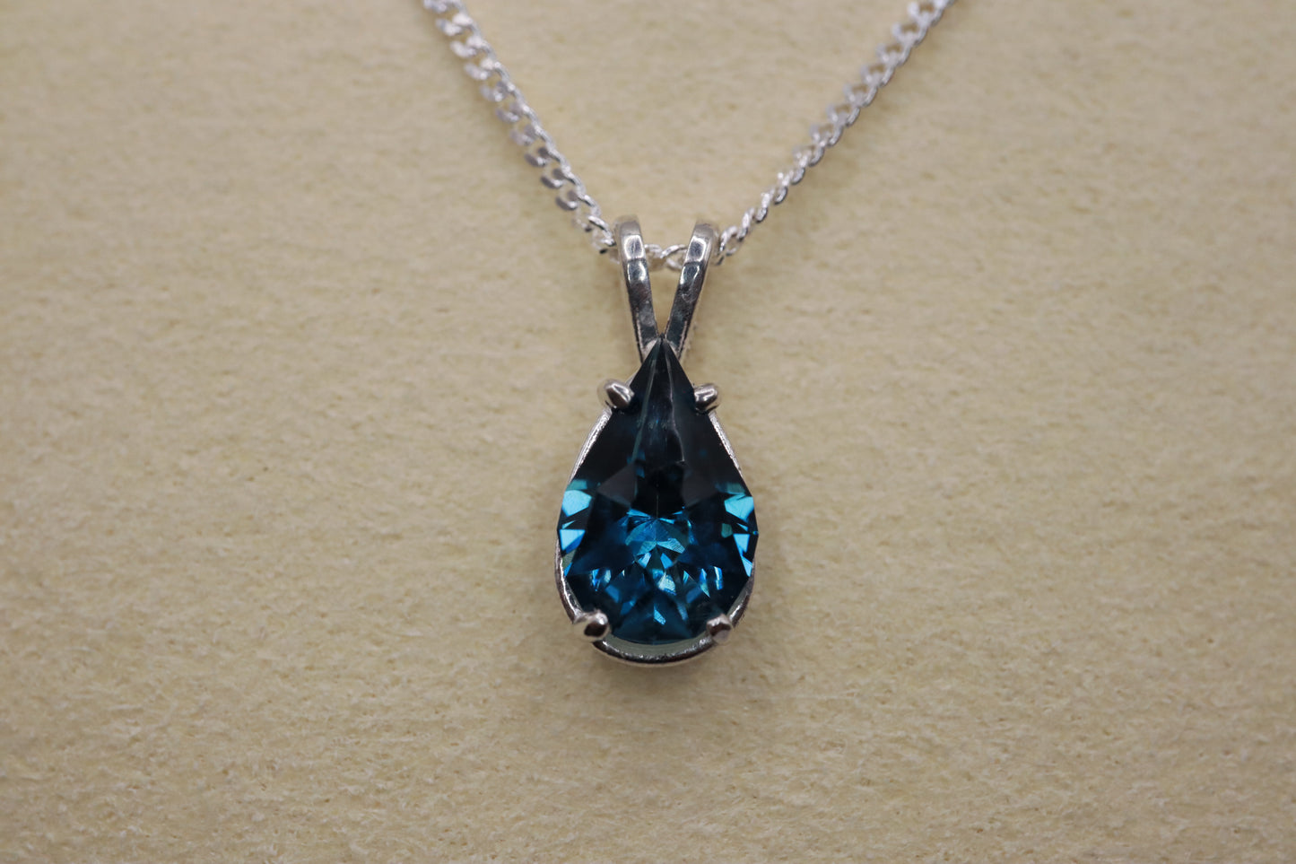 London blue topaz on a sterling silver necklace