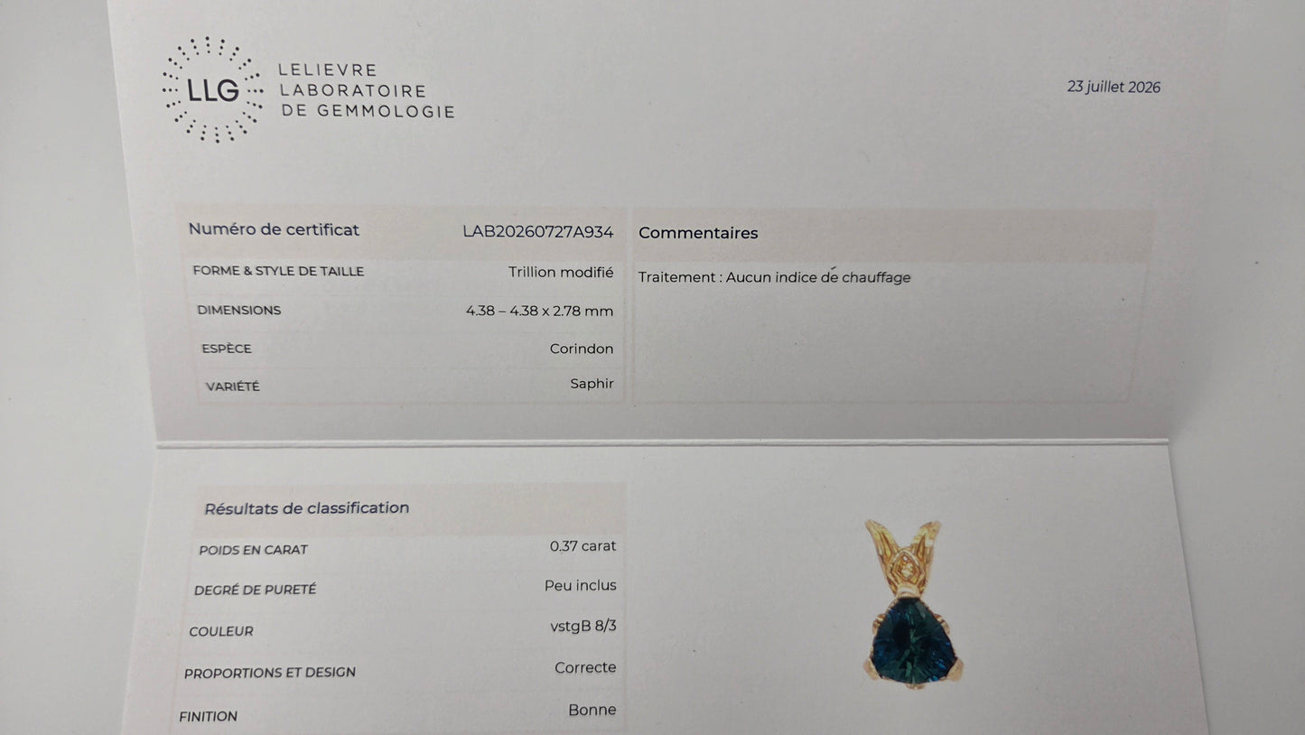 14k gold necklace with a sapphire setting