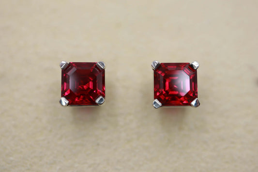 boucle d'oreille en argent sterling sertie de ruby synthetique 5mm